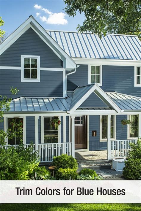 charcoal gray metal roof blue house white trim|blue house roof color scheme.